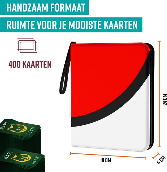 NAPI Sammelmappe für 400 Karten - Sammelmappe für Karten - 4 Fächer - Kunstleder - Premium Kartenmappe mit Reißverschluss - 50 Seiten - A5 Format - Rot/Weiß