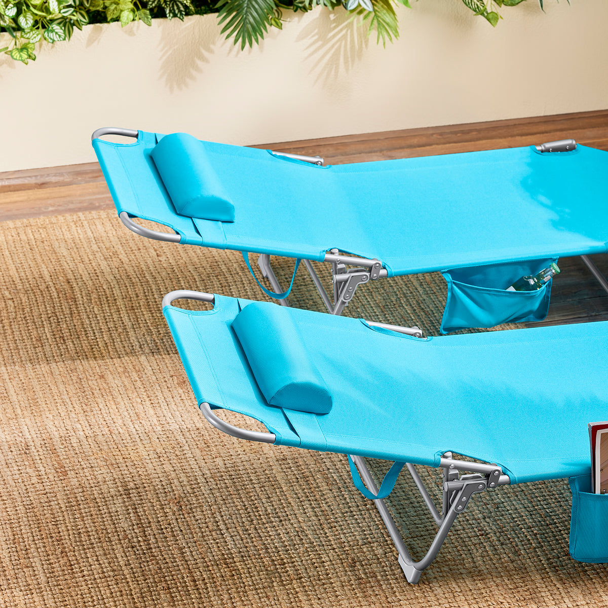 SoBuy Liege Blau - Faltbare verstellbare Gartenliege mit Kopfstütze und Aufbewahrungstasche - 57 x 72 x 14 cm Zusammengeklappt
