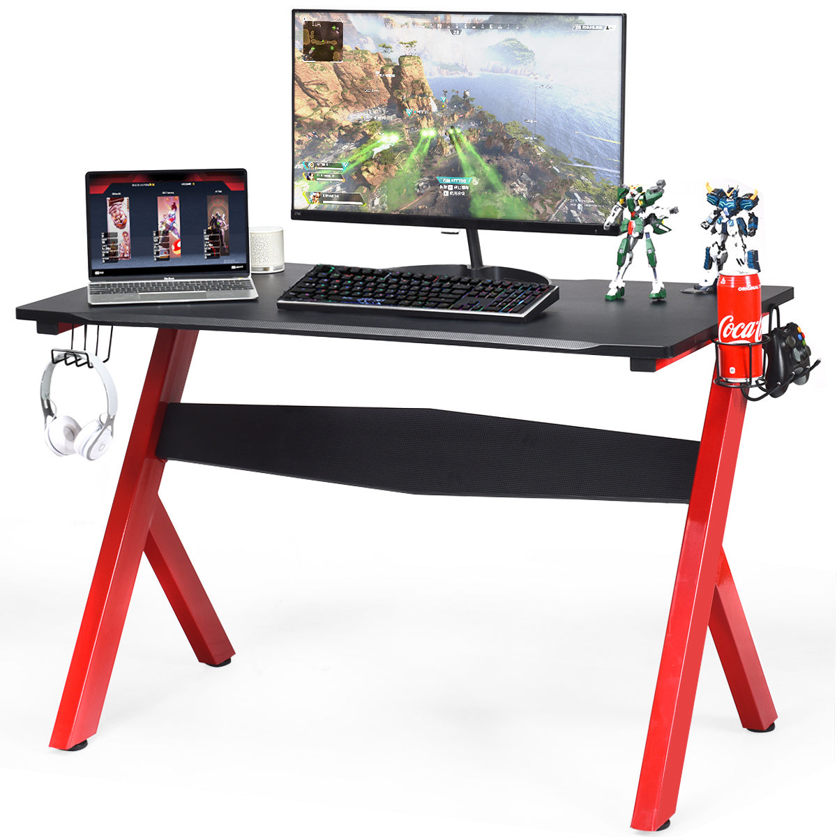 Coast GamingTable Computertisch Gaming-Schreibtisch mit Tasse und Kopfhörerhalter und Mauspad für Heimbüro Spielzimmer