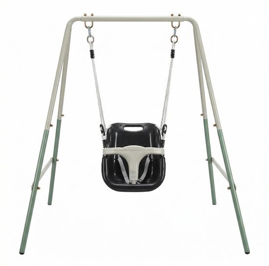AXI 2-in-1-Schaukel aus verschiedenen Metallen in Grün/Creme – Mitwachsende Schaukel – Freistehendes Schaukelset mit Schaukelsitz aus Kunststoff und Babysitz – Schaukelset für Kinder