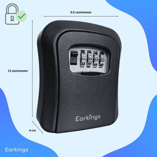 Schlüsseltresor - Schlüsseltresor mit Code für draußen - Schlüsselschrank mit Wandhalterung - Earkings Schlüsseltresor mit Zahlenschloss schwarz