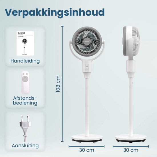 Auronic Standventilator - Boden und Tischventilator - 3 Geschwindigkeiten - Leise - Weiß
