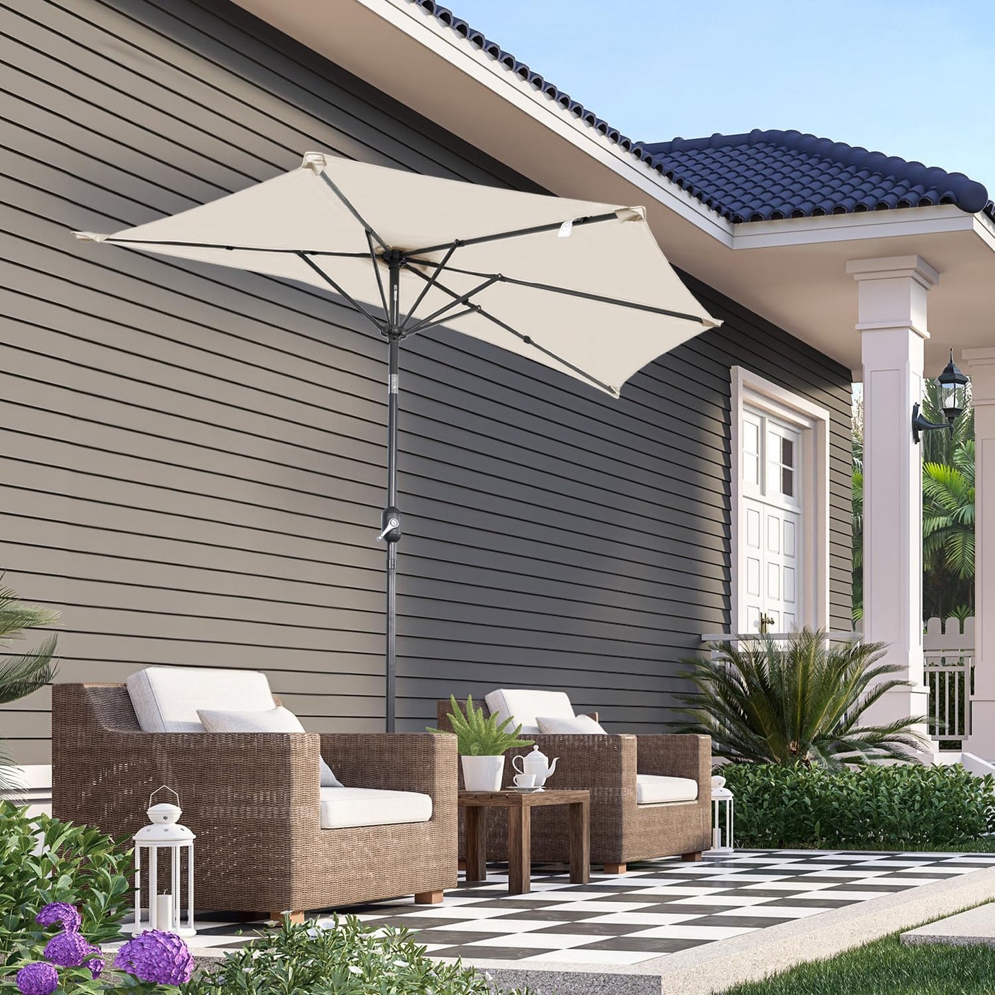 Angel Living Balkon-Sonnenschirm - halbrund - 265 x 130 cm - Beige