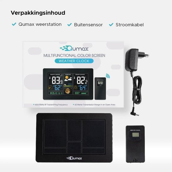 Qumax Drahtlose Wetterstation für Drinnen und Draußen mit Außensensor bis 60 m Reichweite Wasserdicht Schwarz
