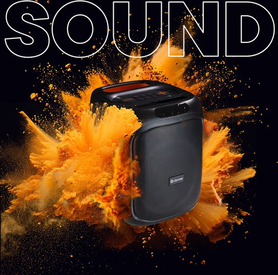 Denver - BPS165 - Bluetooth Party Lautsprecher - Discolichter - inkl. Fernbedienung - Mikrofonanschluss - Schwarz