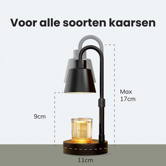 LUFT Kerzenwärmer Lampe – Candle Warmer – Dimmbar – Timer – Höhenverstellbar 15–36 cm – Inkl. 2 Halogenlampen – Schwarz