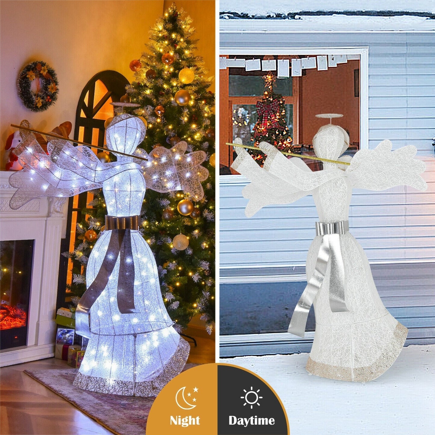 Coast Pre-lit Engel Weihnachtsdekoration - 150 cm hoch, Weiß und Gold, 100 LED-Lichter