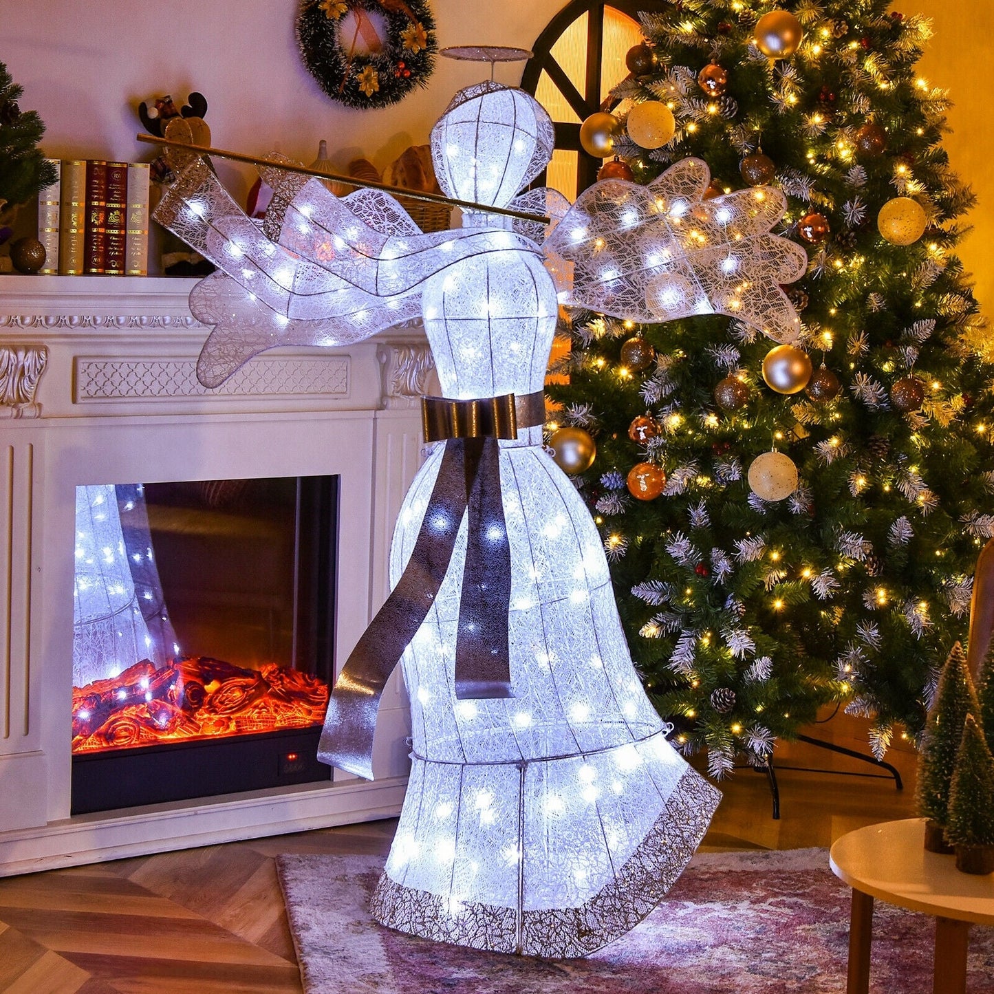 Coast Pre-lit Engel Weihnachtsdekoration - 150 cm hoch, Weiß und Gold, 100 LED-Lichter