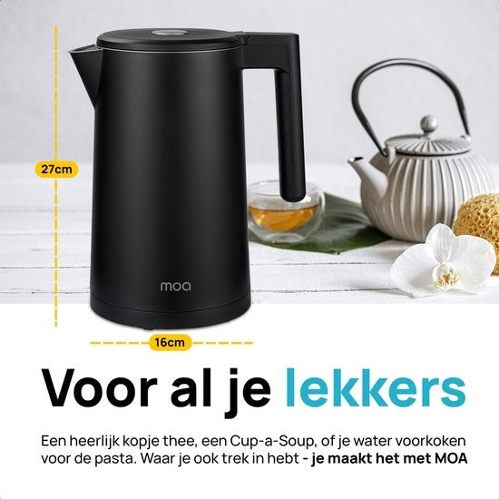 MOA - EK6B - Wasserkocher - 1,7 Liter - Edelstahl - BPA-frei - Warmhaltefunktion - Schwarz