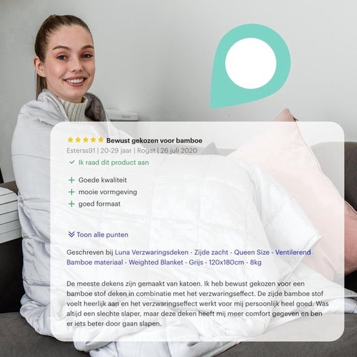 Litollo Beschwerungsdecke 10 kg mit Außenbezug Sternenmuster - Beschwerungsdecke - Langlebiges Bambusmaterial - Grau - 150x200cm