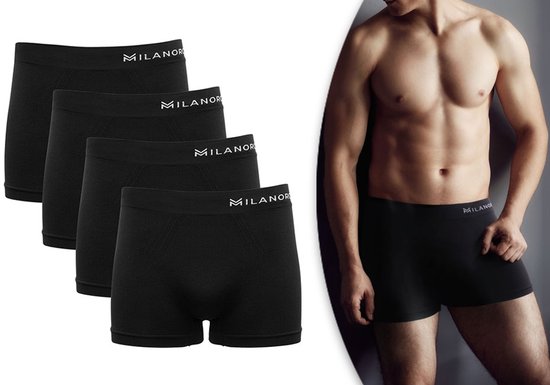 Milanoro - 4 nahtlose Boxershorts - Schwarz/Schwarz gestreift - L