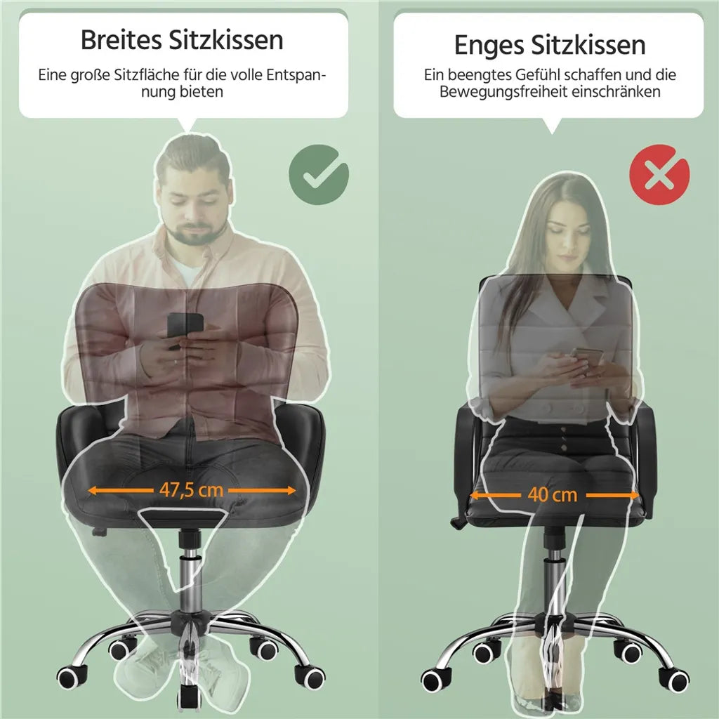 Yaheetech Ergonomischer Bürostuhl mit Armlehnen und Rollen – Schwarz – 65,5 x 64,5 x 83–93 cm