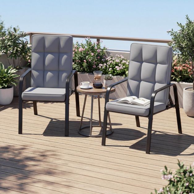 Coast Terrassenstühle 2er Set - Verstellbar - Kissen - Metall - Grau/Schwarz