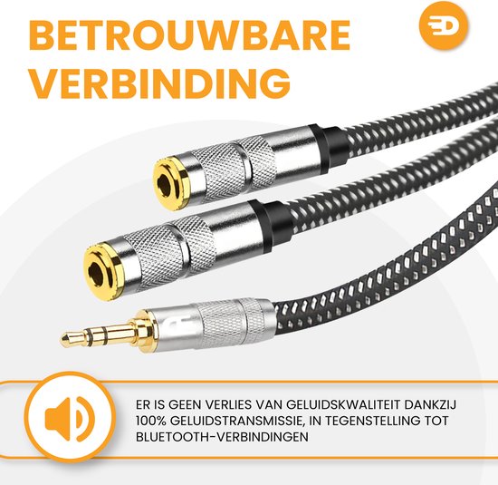 Drivv. Premium Audio Splitter - AUX - Jack Splitter - Audio Splitter 3.5 mm Jack - Stecker zu Buchse - Grau