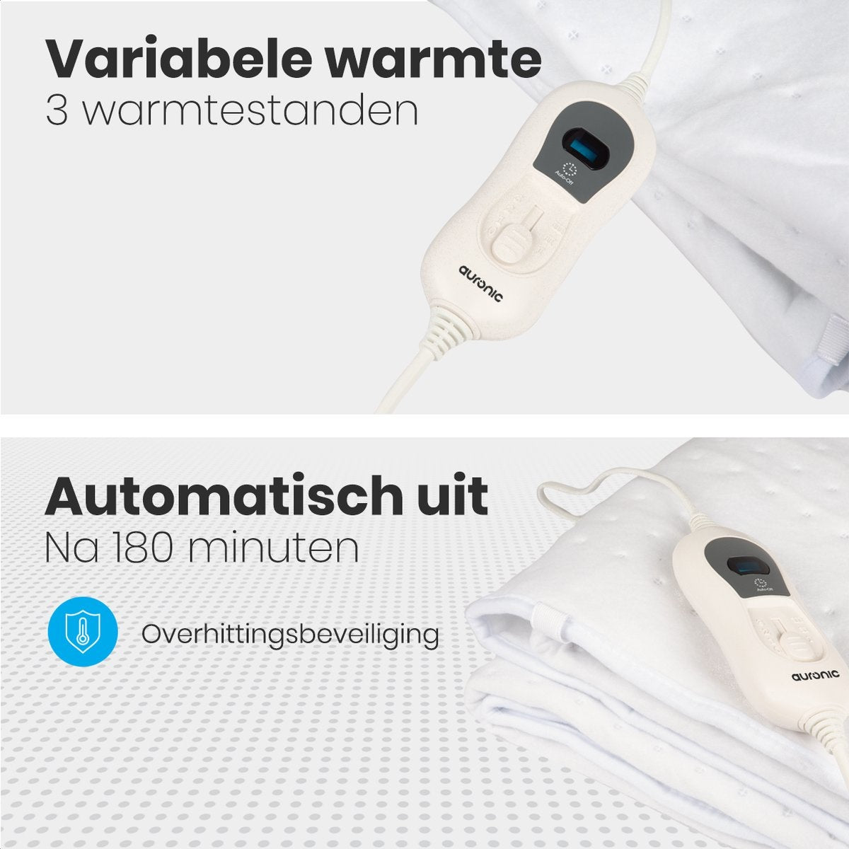 Auronic Elektrische Heizdecke - 1 Person - 150x80cm - mit Eckgummis - Weiß