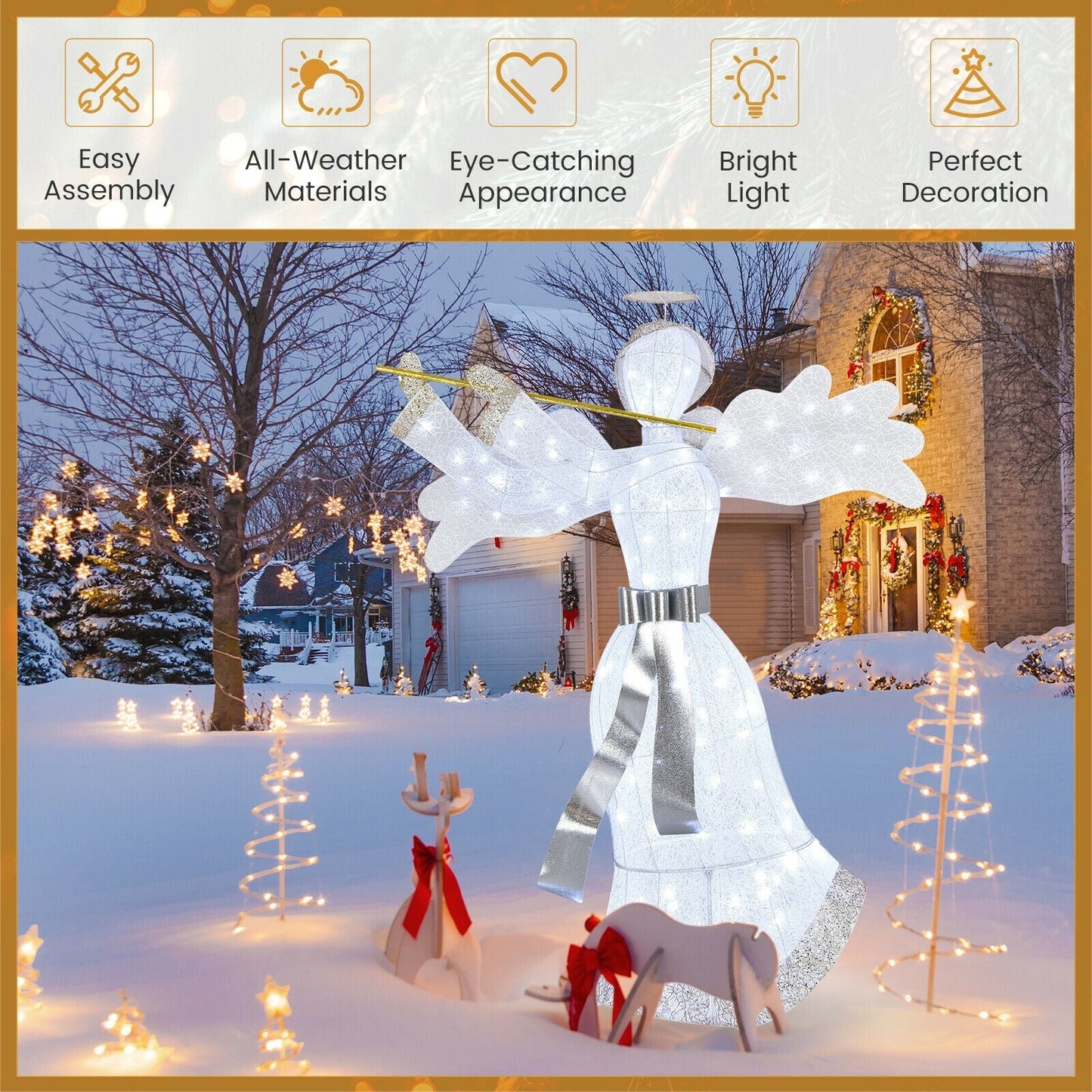Coast Pre-lit Engel Weihnachtsdekoration - 150 cm hoch, Weiß und Gold, 100 LED-Lichter