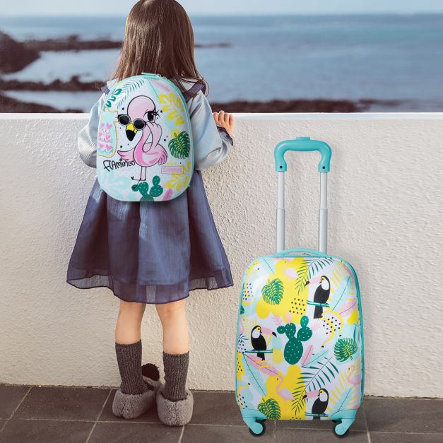 2 Stück Kindergepäck Handtasche Set mit Rucksack und Koffer - 30 X 22 X 44.5-74 CM