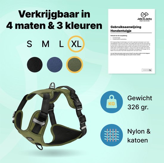 Jake und Jacky - Anti-Zieh-Hundegeschirr - Reflektierend - Größe XL - Grün