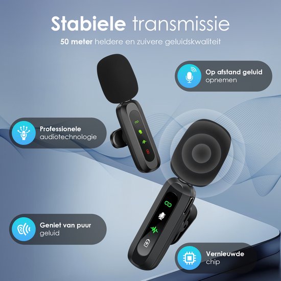 Strolox® Drahtloses Mikrofon Pro – 2 Stück – Lavalier – Windschutz – Anstecknadel – Langlebige Batterie – USB-C/Lightning – Plug & Play