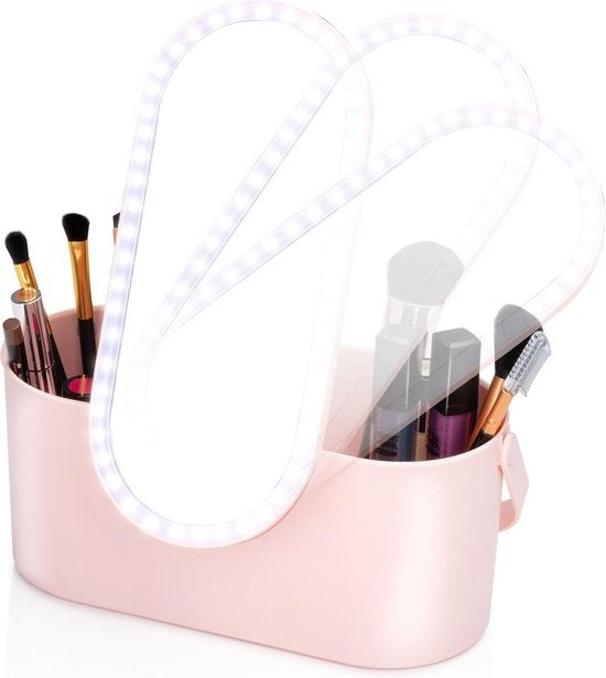 Touch Of Beauty Make Up Organizer mit LED-Spiegel - Travel Beautycase - 24.1 x 10.4 x 11.7CM - Einstellbare LED-Beleuchtung - Inkl. USB-Ladekabel - Kunststoff - Pink