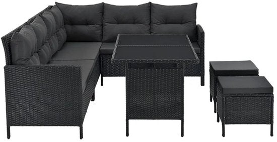 Lounge-Set Manacor - Polyrotan - schwarz/grau
