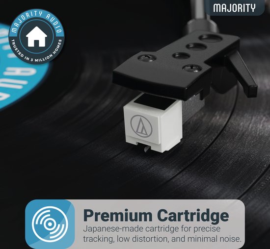 Majority Moto Plattenspieler - Bluetooth - kabelloses Musikstreaming - Audio Technica AT3600L Element - überragendes Hörerlebnis - USB und AUX - schlankes Design - Präzisions-Tonarm - benutzerfreundliche Bedienelemente - eingebaute Lautsprecher - schwarz