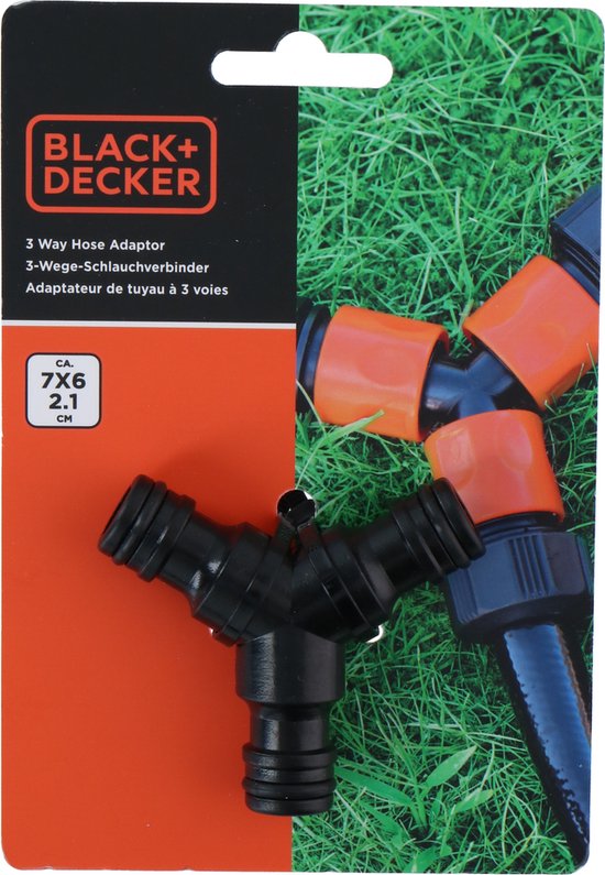 BLACK+DECKER Gartenschlauchkupplung - 3-Wege - 7 x 6 x 2.1 CM - Schwarz