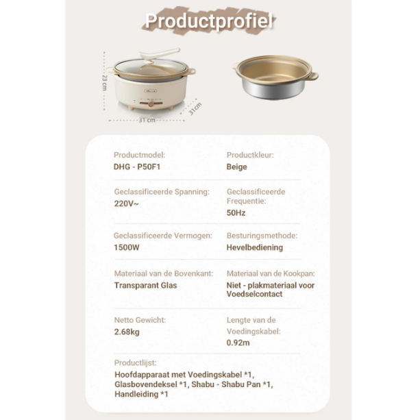 Bear – DHG-P50F1 – Elektrischer Hotpot 5 l – 36,9 x 31,2 x 23,6 cm