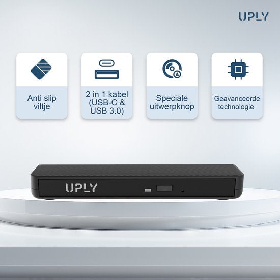 UPLY - Externer DVD-Player - Windows und Mac - USB C und USB 3.0 - Externer DVD-Player für Laptop - Externer DVD-Player und Brenner - CD