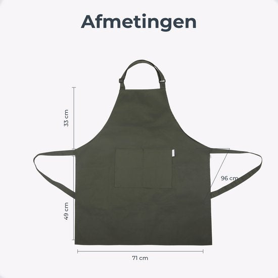 Küchenschürze - Wasser- und schmutzabweisend - Professionelle Kochschürze - Schürze für Frauen und Männer - Catering-Schürze - Unisex - Verstellbare Schnalle - Extra große Fächer - Grün