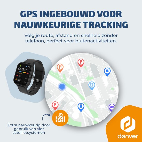 Denver Smartwatch – GPS – Herzfrequenzmesser – 100 Sportmodi – Sauerstoffsättigungsmesser – Vollständige Telefonfunktion – SWG155 – Schwarz