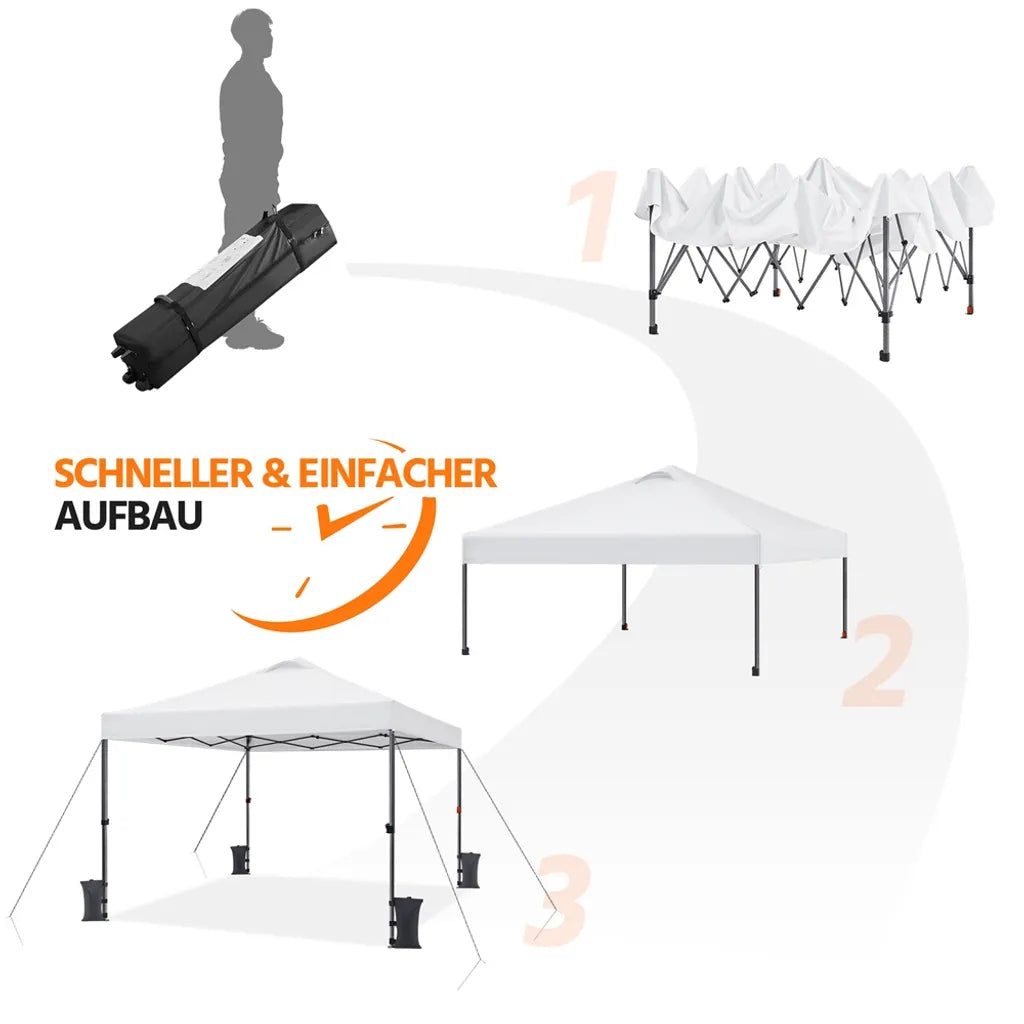 Yaheetech Faltbares Partyzelt 3 x 3 m – Weiß – Wasserdicht – Höhenverstellbar – UV50+ – Inklusive Tragetasche und 4 Sandsäcken