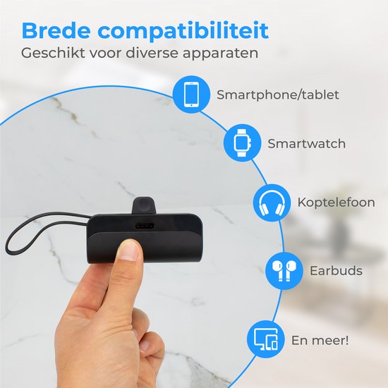Nuvance - Mini Powerbank 4500 mAh - Powerbanks USB C - Externe Akku Powerbank - Kleine & kompakte Powerbank - für Smartphone & Tablet - Geeignet für Lightning - Schnellladegerät - Taschenmodell