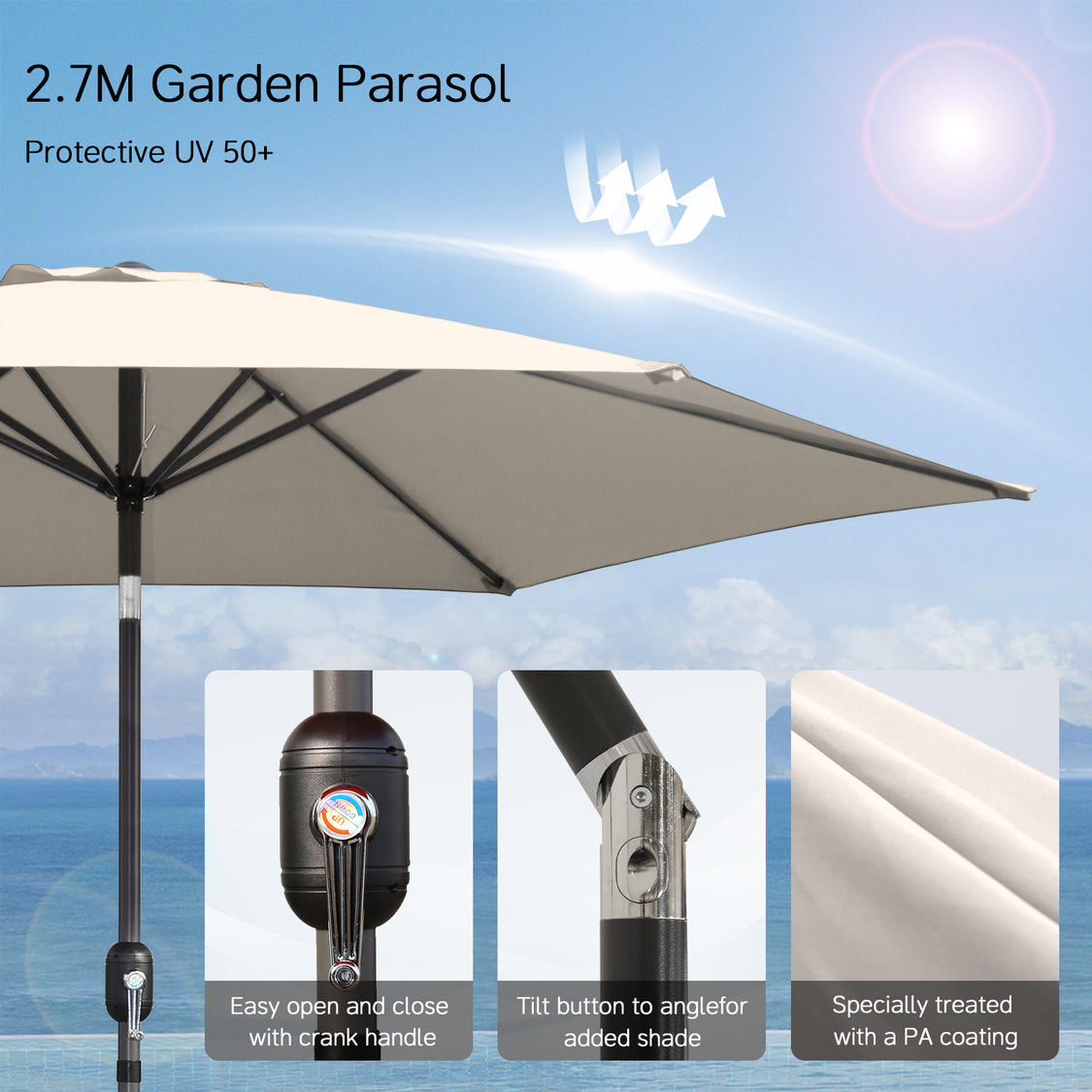 Angel Living Sonnenschirm - Ø300 cm - kippbar - Beige