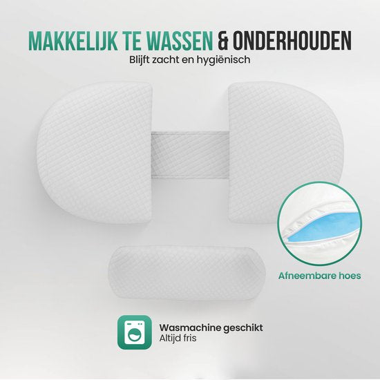 Avalo Schwangerschaftskissen W-Shape - Memory Foam - Seitenschläferkissen Erwachsene - Verstellbarer Keil - Bauch-, Rücken- & Beinunterstützung - Stillkissen - Körperkissen - Waschbarer Bezug