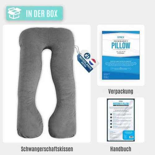 Strex - Schwangerschaftskissen - XXL - Umstandskissen - Velours - 280cm - Abnehmbarer Bezug - Grau