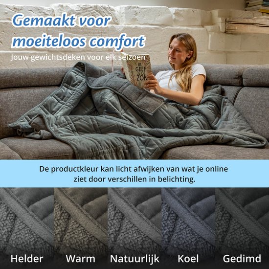 Ella Beschwerungsdecke 9 kg - Samt & Sherpa Schwergewicht Decke OEKO-TEX - Beschwerungsdecke 135 x 200cm - Beschwerungsdecke - Grau