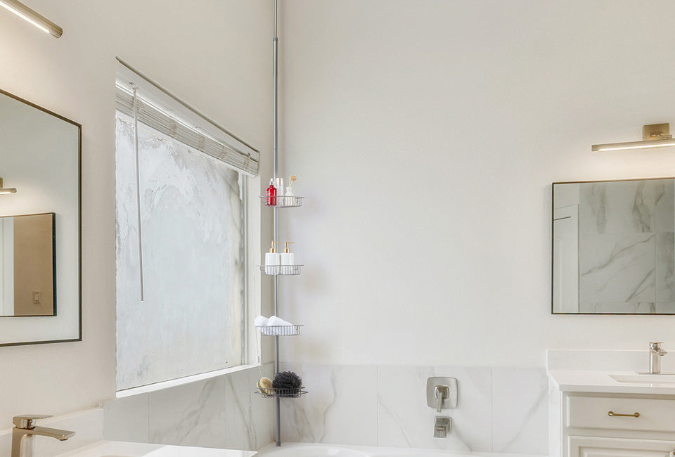 H&C Teleskopische Duschablage mit 4 Körben -21 x 21 x 152,5-268 cm - Grau