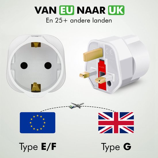Travelhawk Reisestecker England - Reisestecker UK - Typ G - Ideal für Reisen in England, Schottland, Malta, Singapur, Hongkong und Malaysia - 2 Stück - Weiß