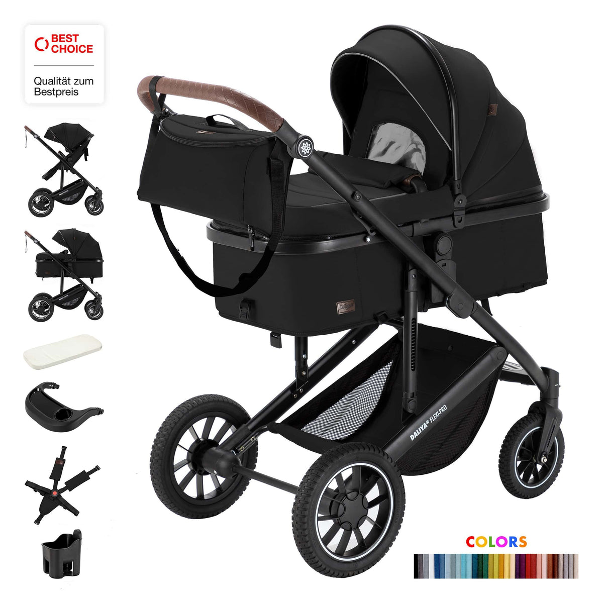 Daliya FLEXI-PRO 2-in-1-Kinderwagen und Buggy – schwarz