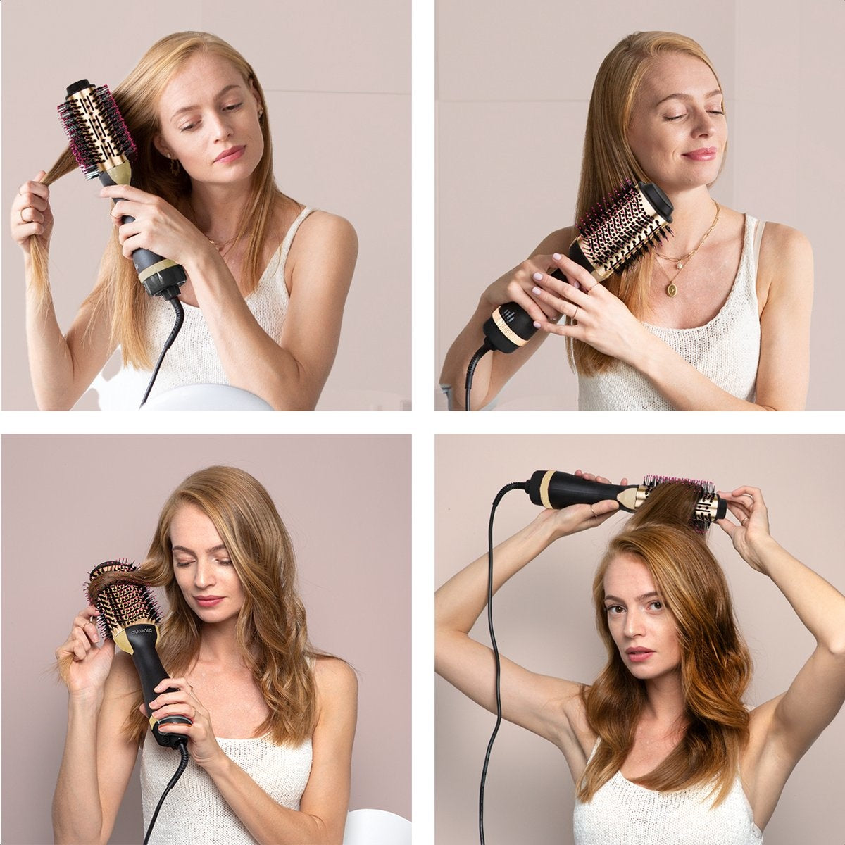 Auronic 3-in-1 Haartrocknerbürste Lockenbürste Glätteisen Schwarz/Gold