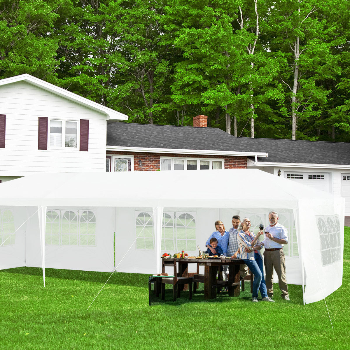 Coast 3 x 9 M Pavillon Zelt Garten Pavillon Gartenzelt mit 5 abnehmbaren Seitenwänden weiß