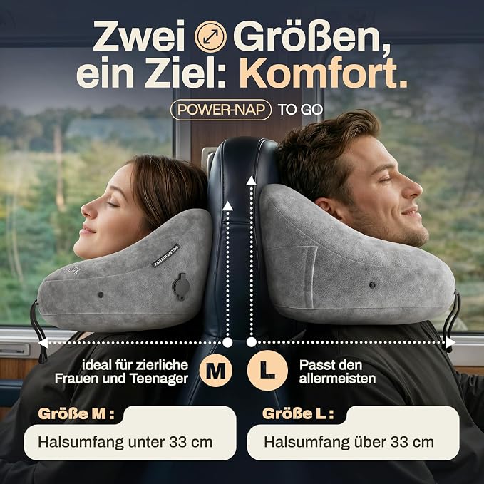 HELDENWERK Premium-Reisekissen mit Kapuze – Aufblasbares Nacken- und Kopfkissen – 5 Schlafpositionen – Inklusive Ohrstöpsel und Aufbewahrungstasche