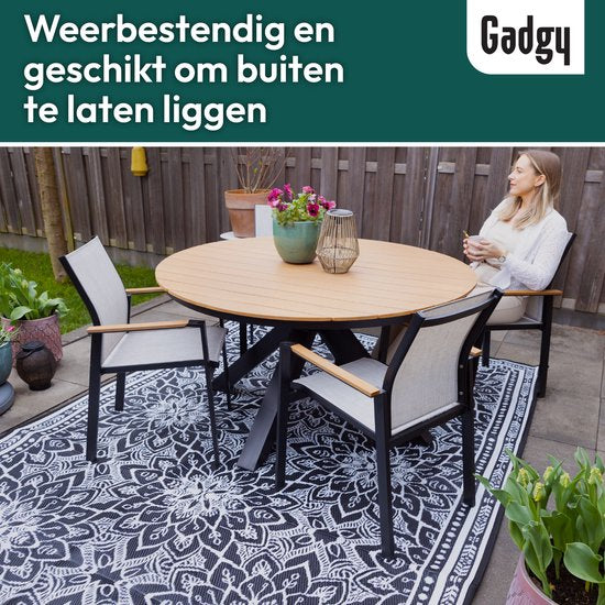 Gadgy Outdoor Teppich XXL - Outdoor Teppich 300x200 cm - Gartenteppich Doppelseitig - Picknickdecke Schwarz Weiß - Outdoorteppich