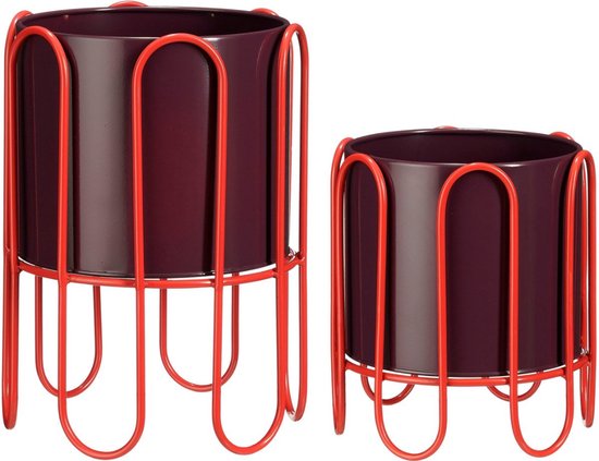 Mica Decorations Dione Blumentöpfe auf Ständer – 2er-Set – Rot – Eisen