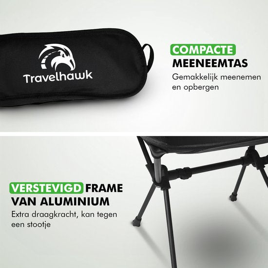 Travelhawk Campingstuhl - Strandstuhl - Strandstuhl faltbar - Angelstuhl - Klappstuhl - faltbar - Leichtgewicht - Schwarz