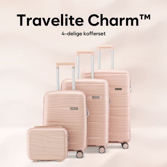 SKYCASES Travelin' Charm 4-teiliges Trolley Set - Handgepäck & Check-in Koffer - 32L/60L/98L - Zahlenschloss - 360° geräuschlose Räder - Leicht & Stabil - Modernes Design - Light Pink V2