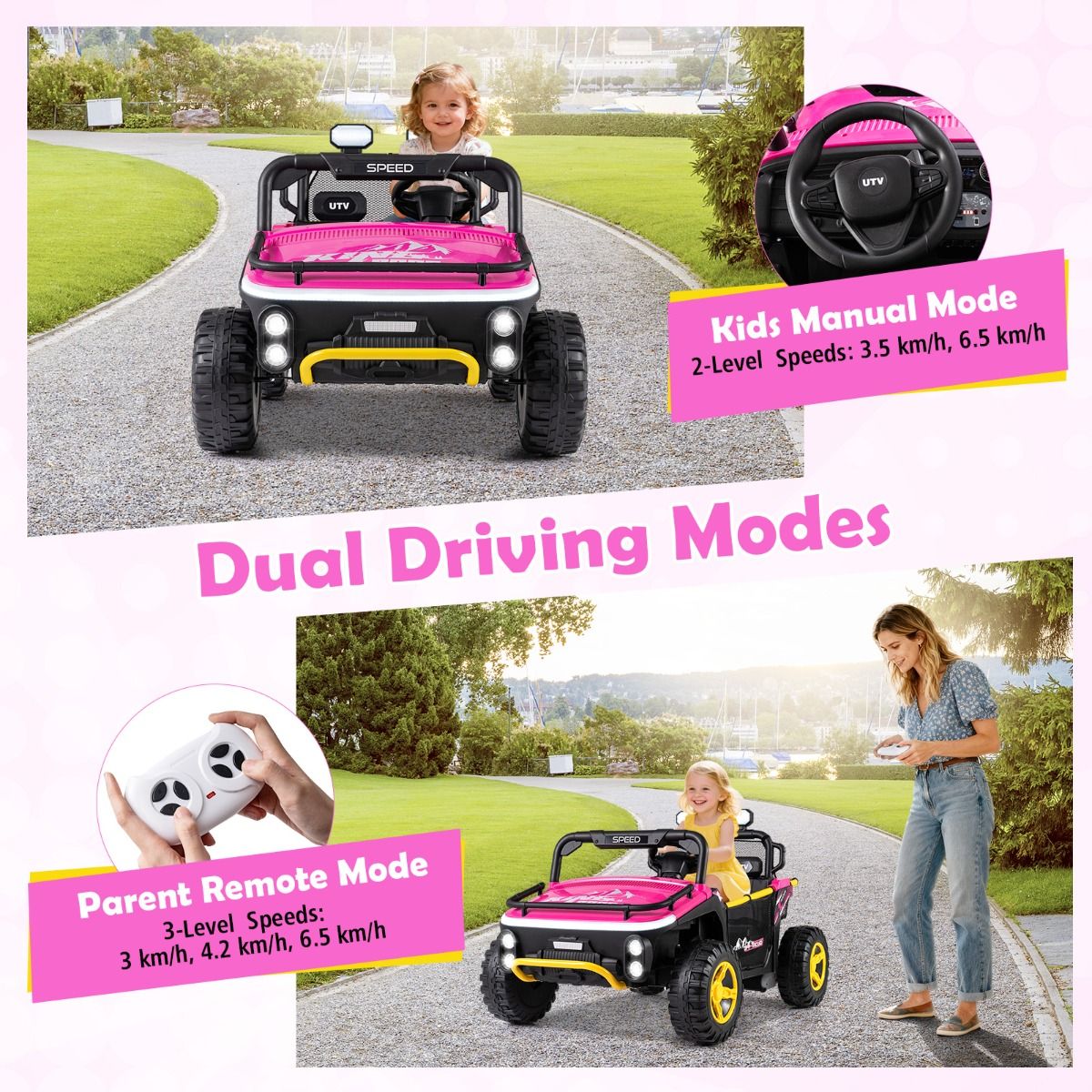 Coast Kinderauto mit Fernbedienung – 2 Sitze – Musik und LED-Beleuchtung – schwarz