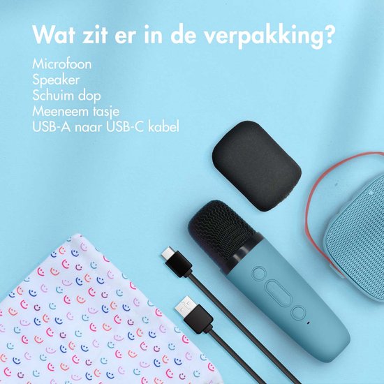 imoshion Karaoke-Set für Kinder und Erwachsene - Bluetooth-Lautsprecher mit drahtlosem Mikrofon - Soft Blue