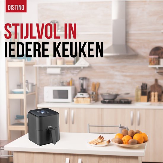 DistinQ Heißluftfritteuse kompakt- Airfryer - 4 Liter Fassungsvermögen - Digitalanzeige - Schwarz